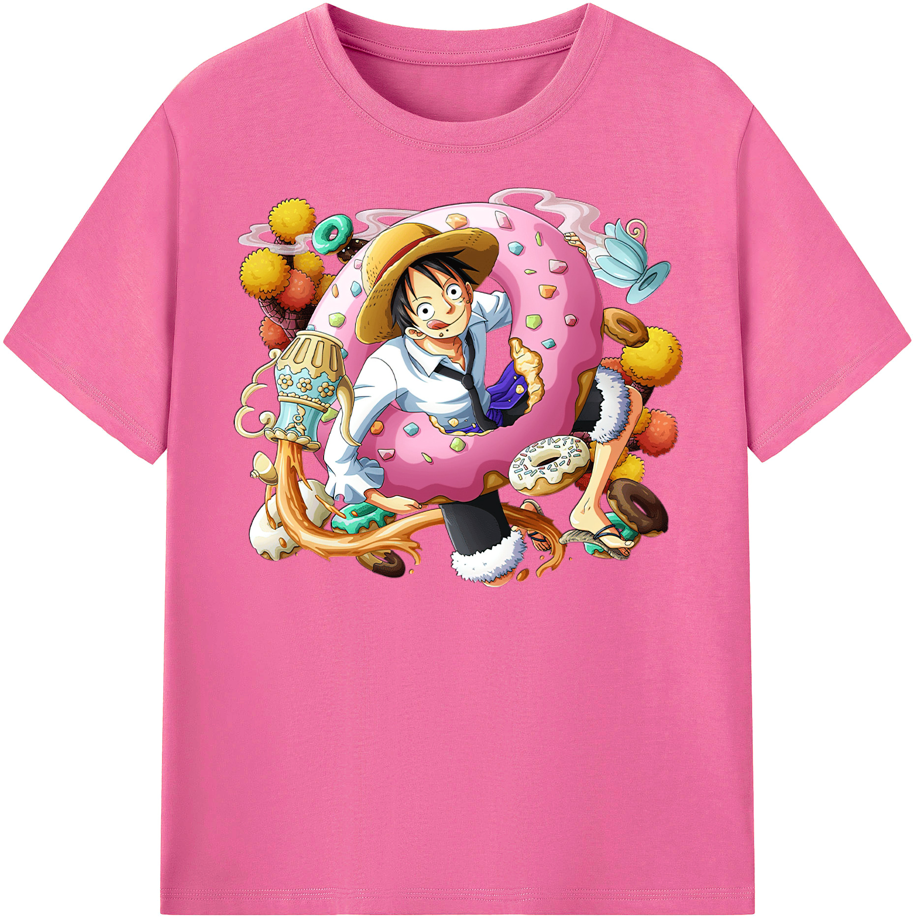 ワンピース モンキー・D・ルフィ ONE PIECE Monkey D. Luffy レディースカジュアルプリントTシャツ（綿100％）